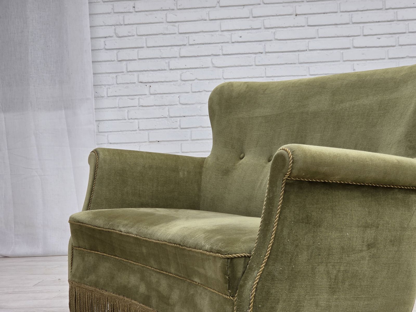 photo buy 1970s, Danish 2 Seater Sofa, Light Green Furniture Velour.