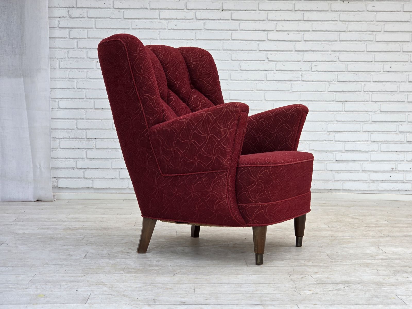 1960s, Danish Armchair, Original Red Furniture Fabric. photo furniture