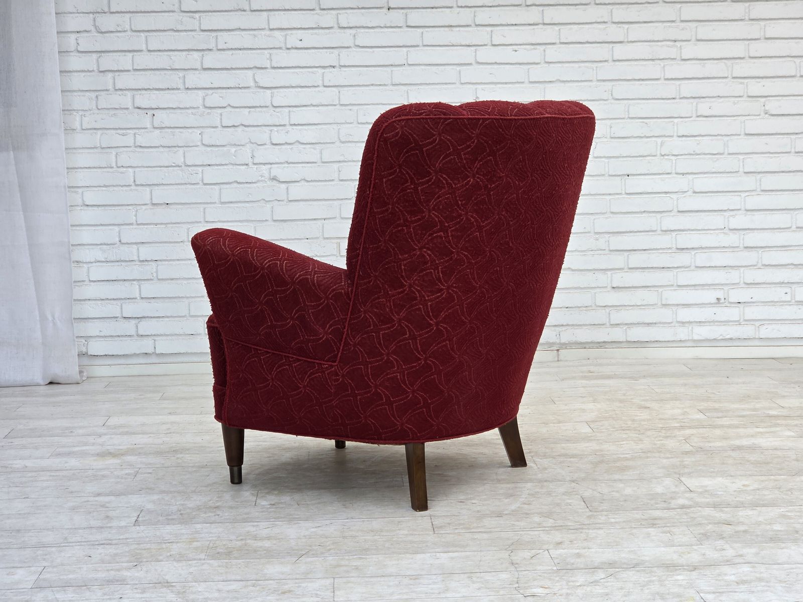 photo buy 1960s, Danish Armchair, Original Red Furniture Fabric.