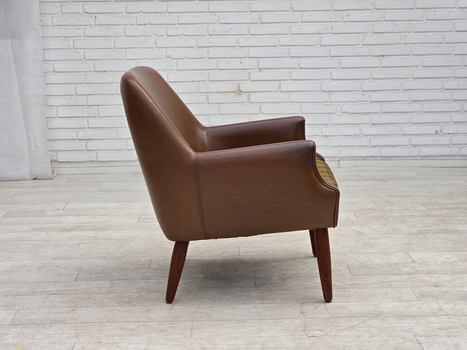 photo for sale 1970s, Danish Armchair, Artificial Leather, Teak Wood Legs.
