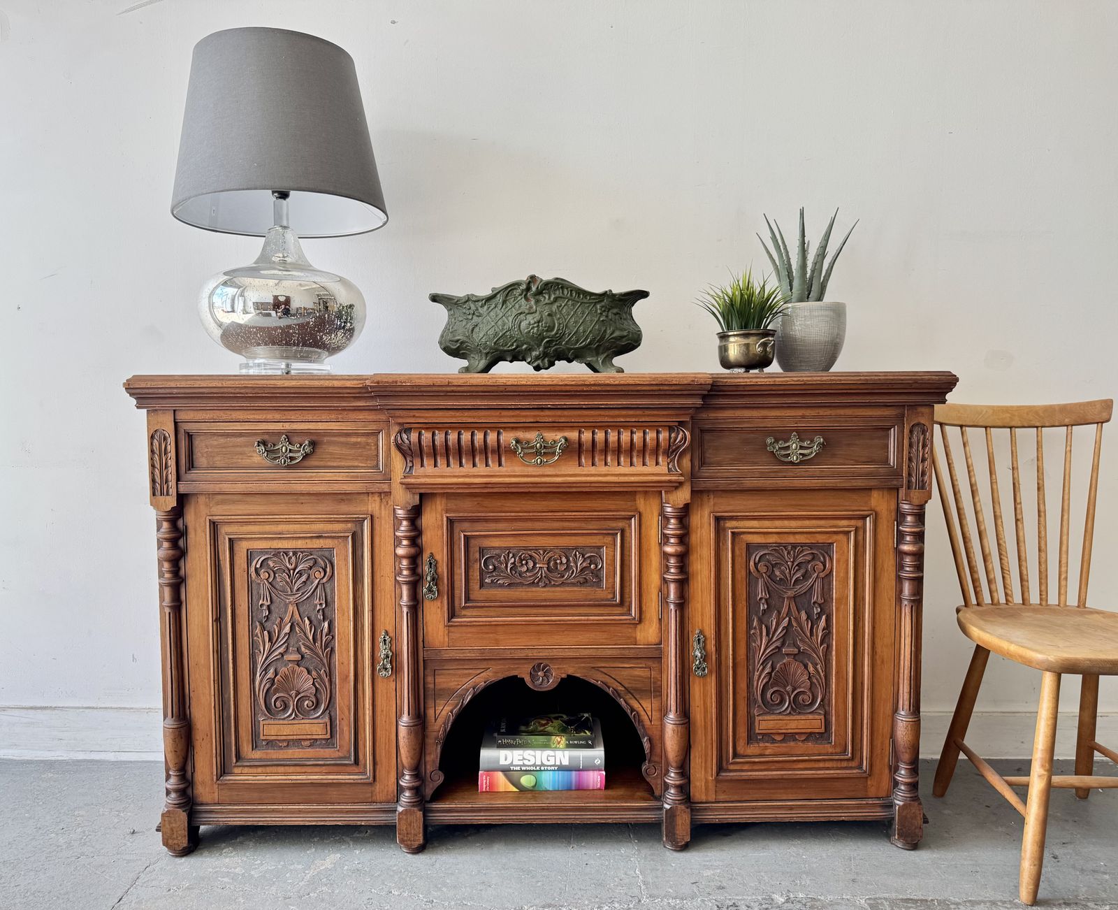 Large Antique Breakfront Sideboard With Drawers photo furniture