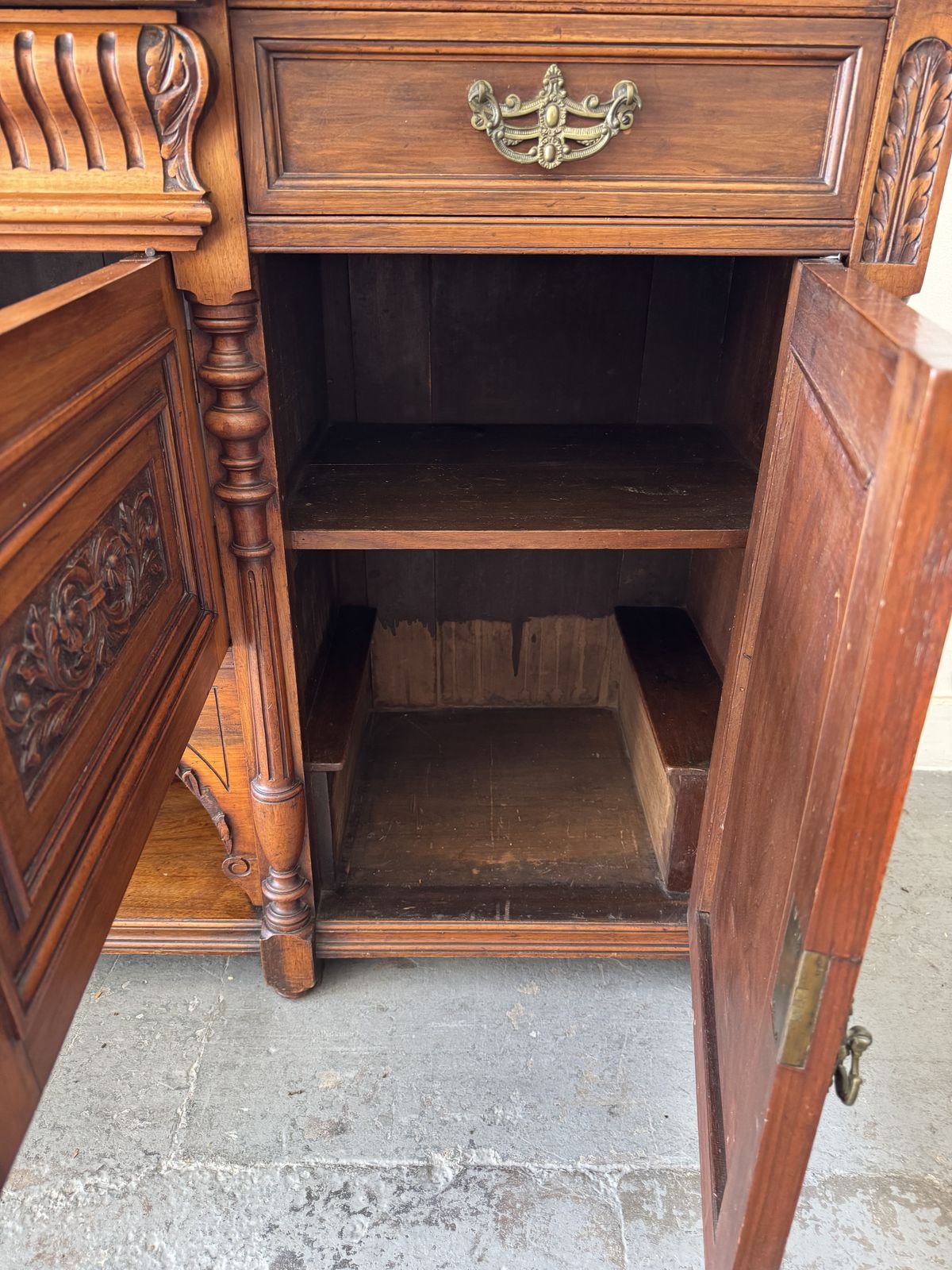 photo furniture Large Antique Breakfront Sideboard With Drawers