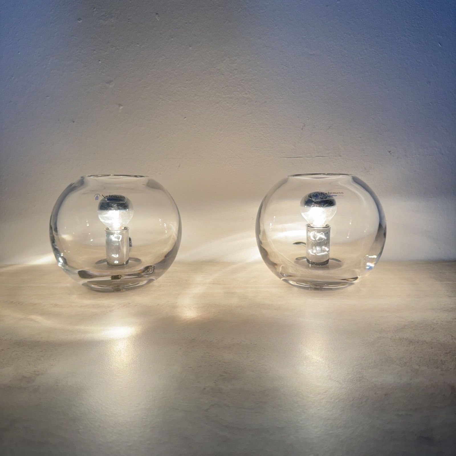 Pair Of Nachtmann Leuchten Design Sphere Crystal Table Lamps , 1970s photo Lighting