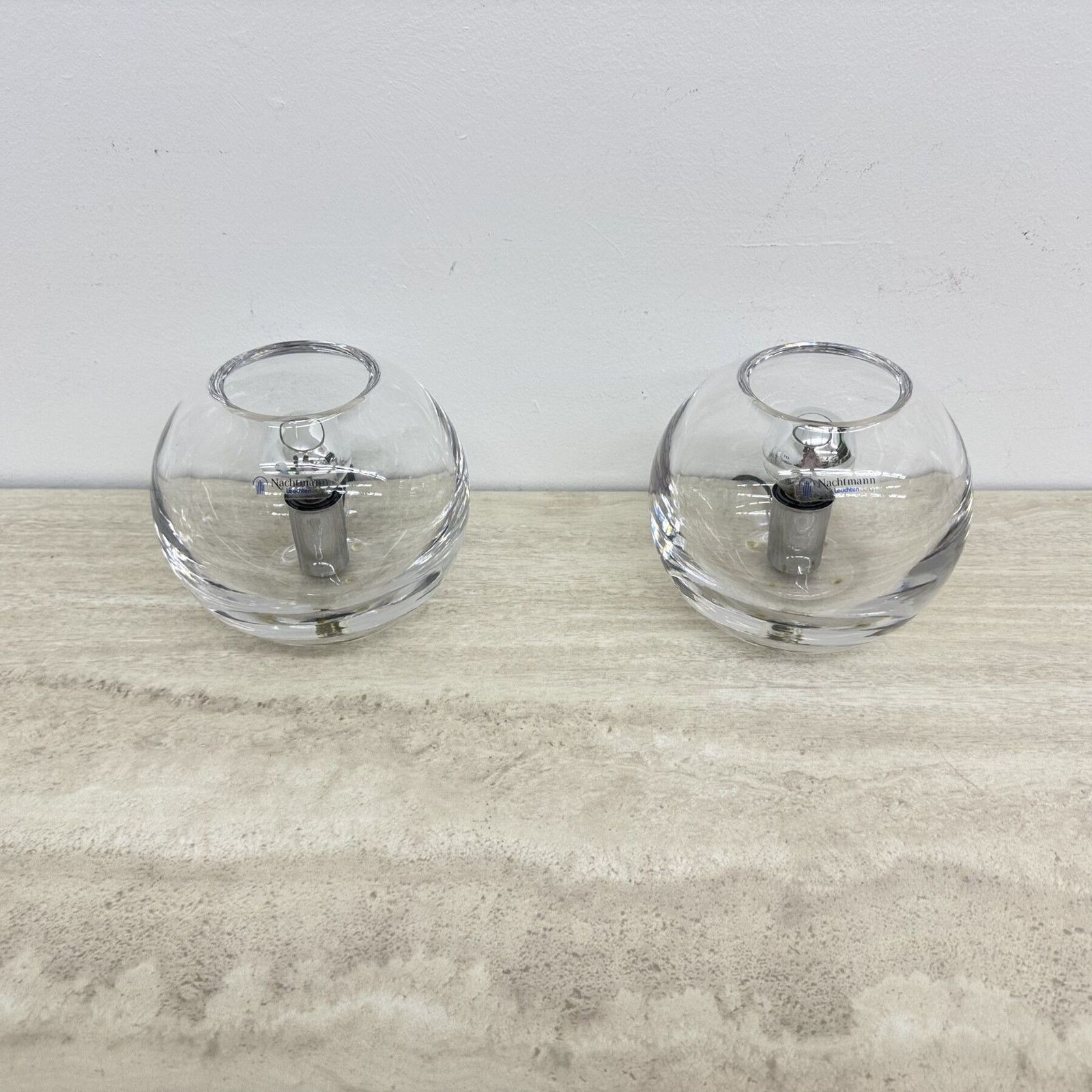 photo vintage Pair Of Nachtmann Leuchten Design Sphere Crystal Table Lamps , 1970s