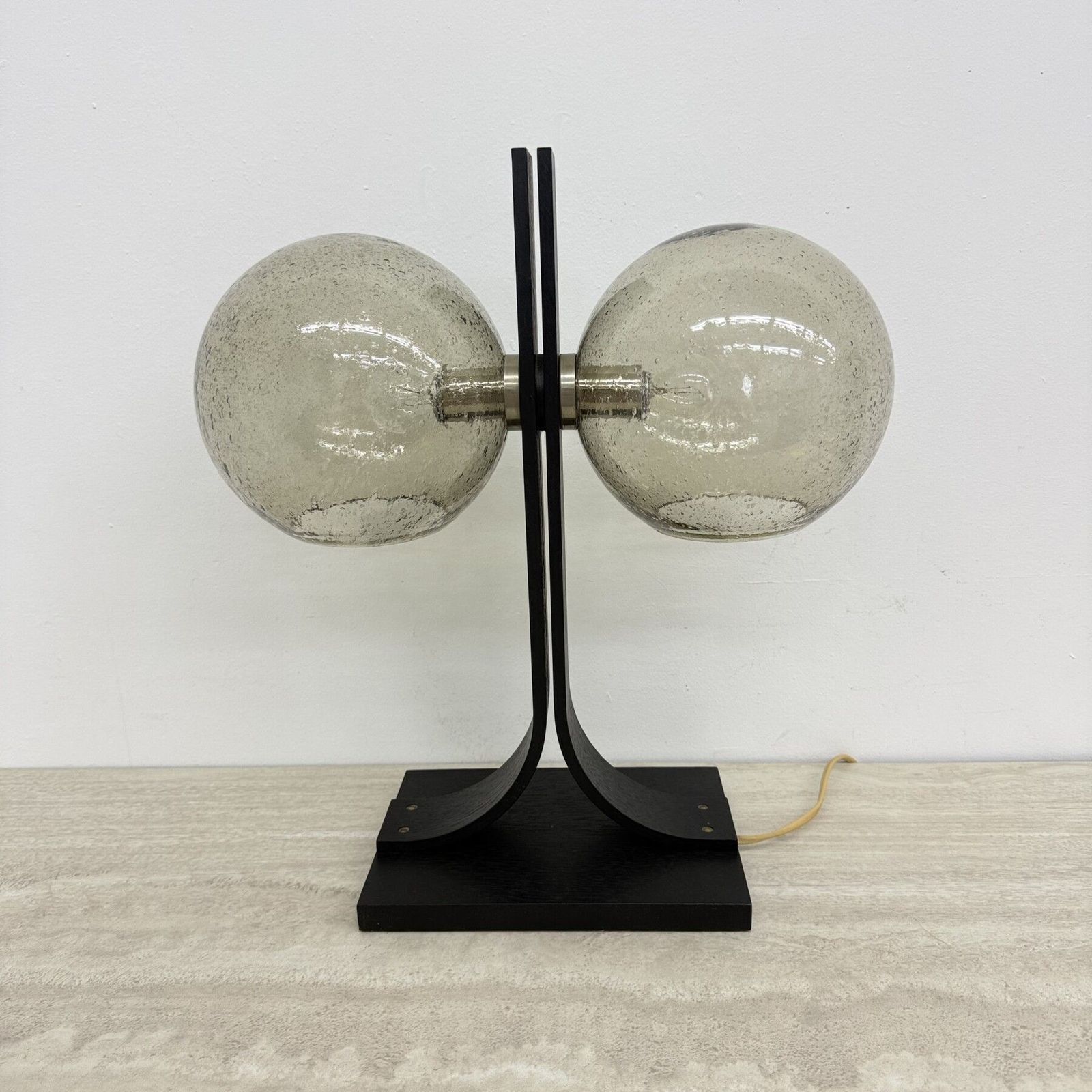 Temde Leuchten Table Lamp With Plywood And Glass Spheres , 1970s photo vintage