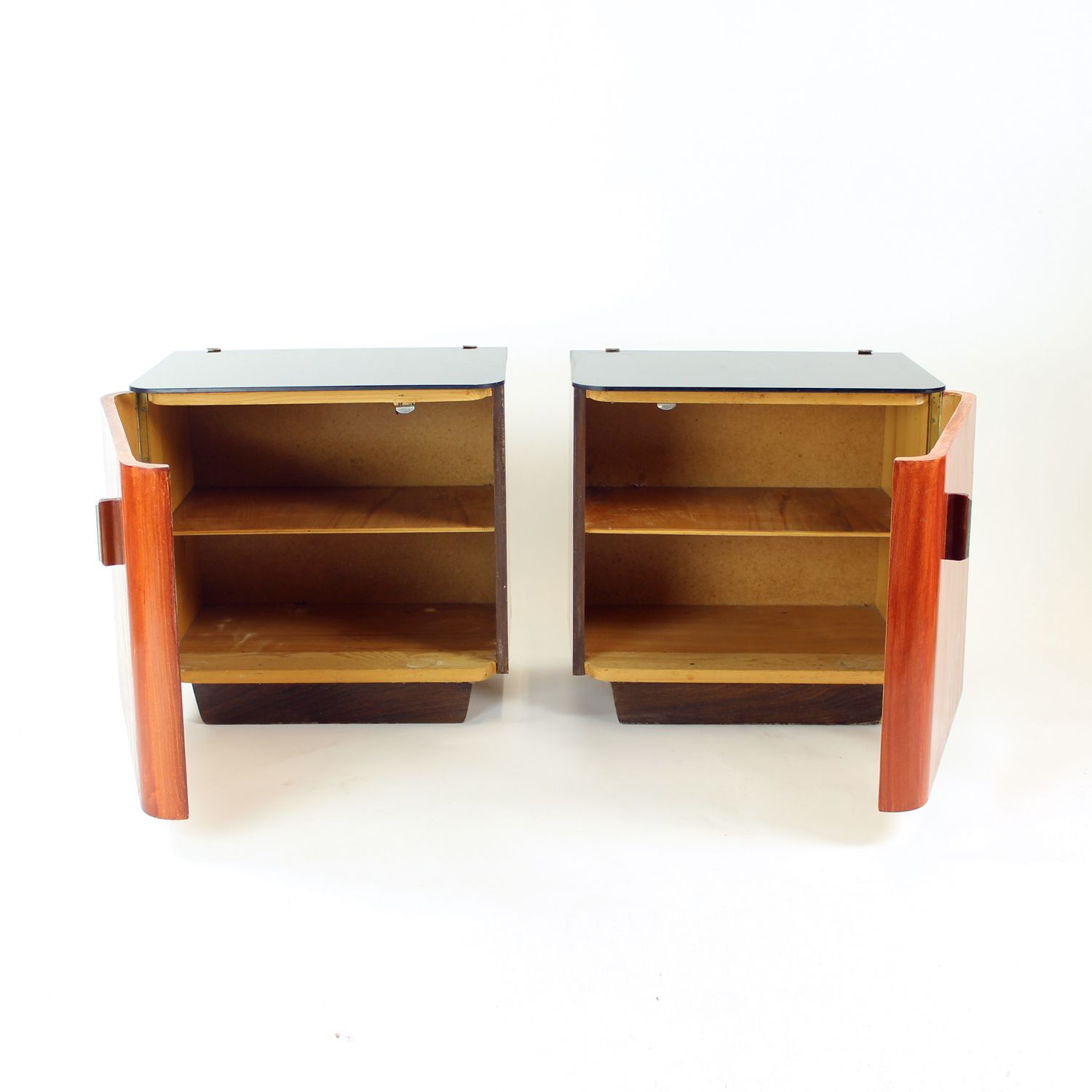 Set Of 2 Bedside Tables With Black Glass, Czechoslovakia 1960s photo furniture