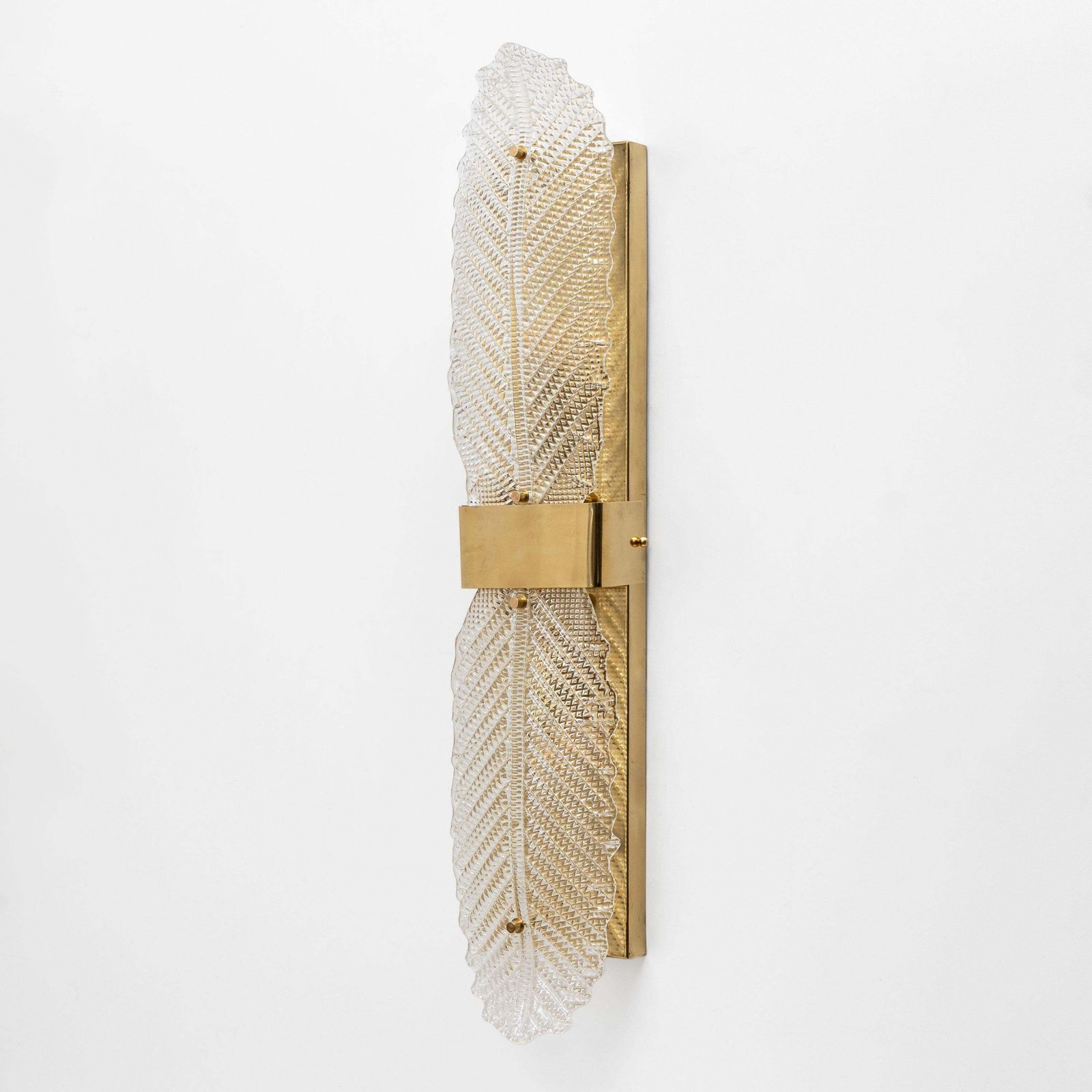 Paar "Graniglia" Murano-glazen en messing bladvormige wandlampen photo Verlichting