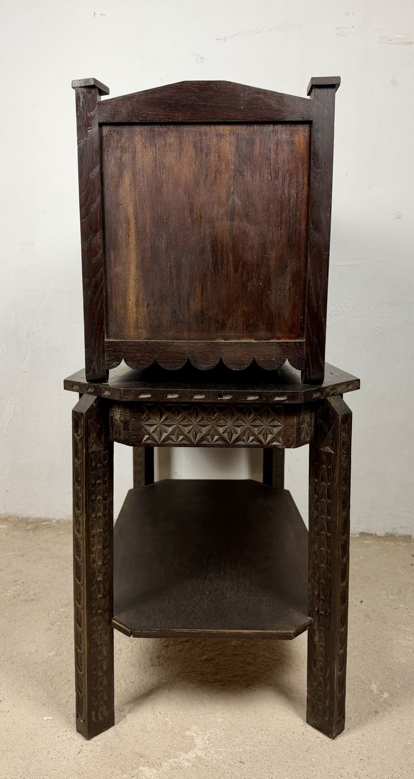 Furniture Spanish Carved Oak Bargueño On Stand, 20th Century photo