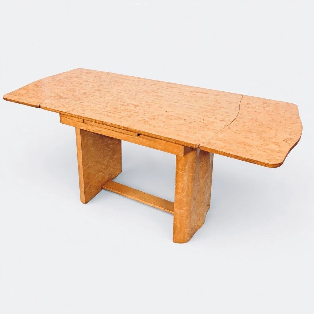 Art Deco Bird’s Eye Maple Draw Leaf Extending Dining Table photo for sale