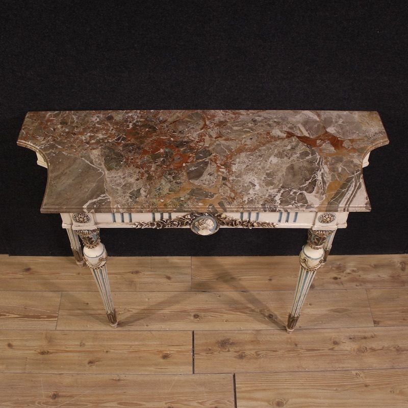 Italian Lacquered Louis XVI Style Console With Marble Top photo Furniture