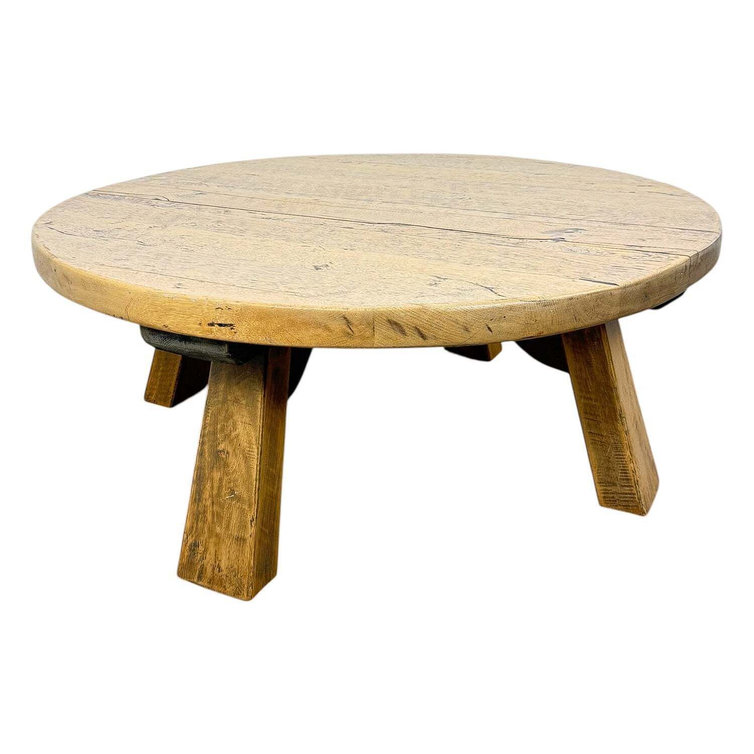 Vintage Brutalist Ronde Eiken Salontafel