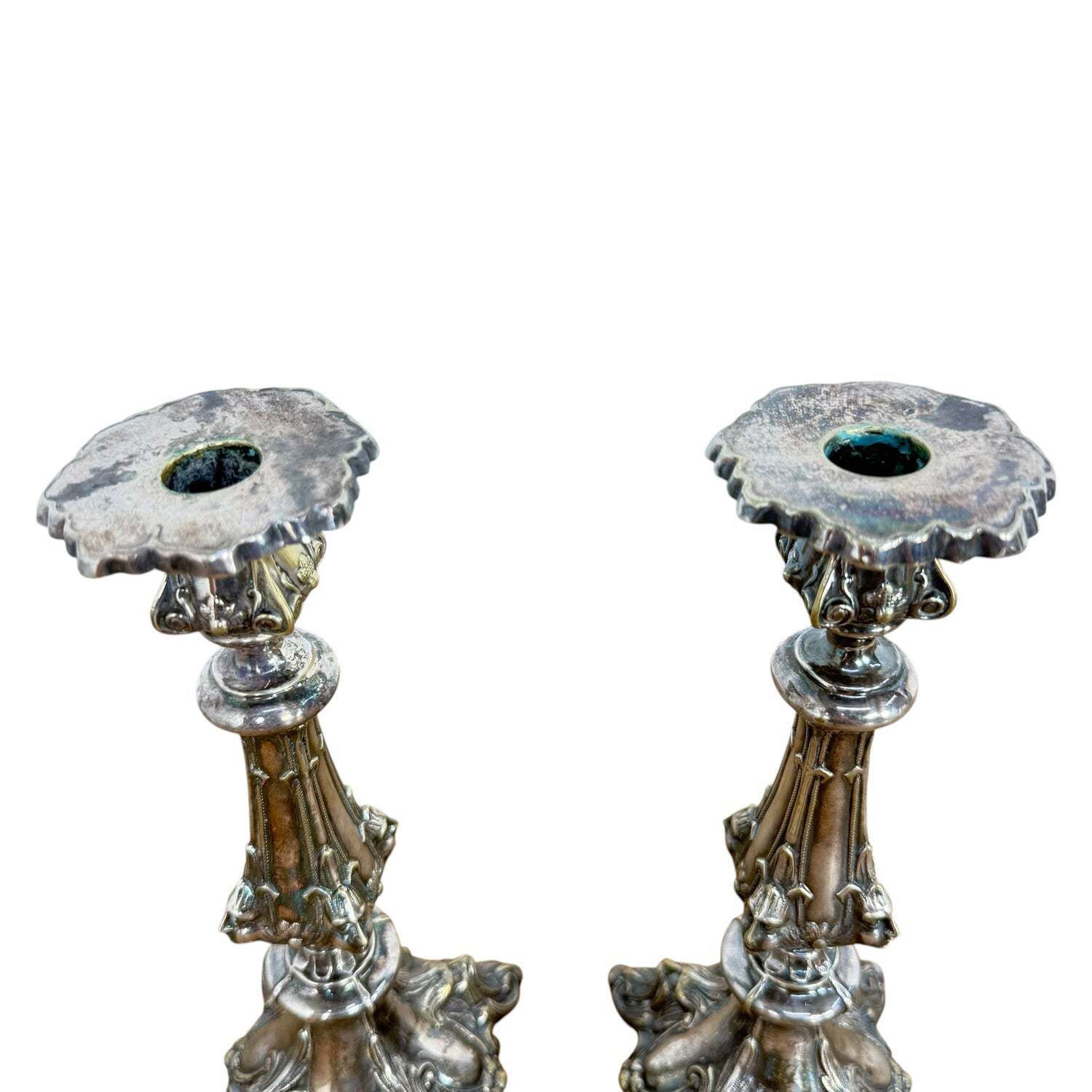 Paar Art Nouveau verzilverde kandelaars photo for sale