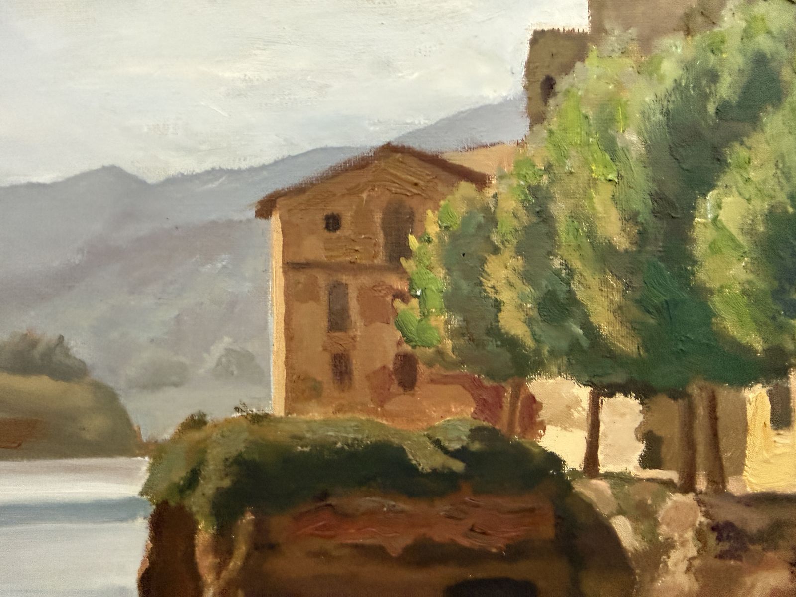 Francesc Galofré Surís Mediterranean Catalan Village And River Landscape Oil Painting 1964 photo Art