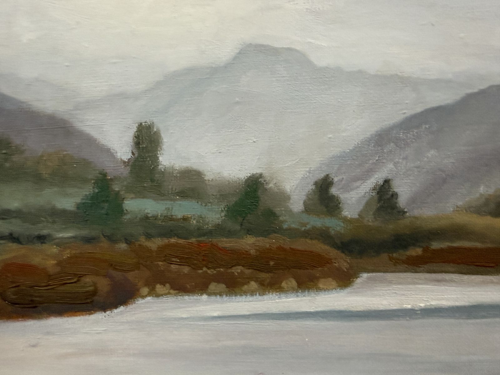 Francesc Galofré Surís – Mediterraan Catalaans dorps- en rivierlandschap, olieverfschilderij 1964 photo vinterior