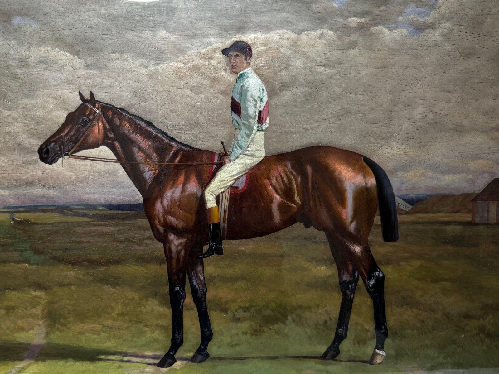 Groot ruitersschilderij 19e eeuw, olieverf, Derbywinnaar paard Melton en jockey Fred Archer, ca. 1885 photo furniture