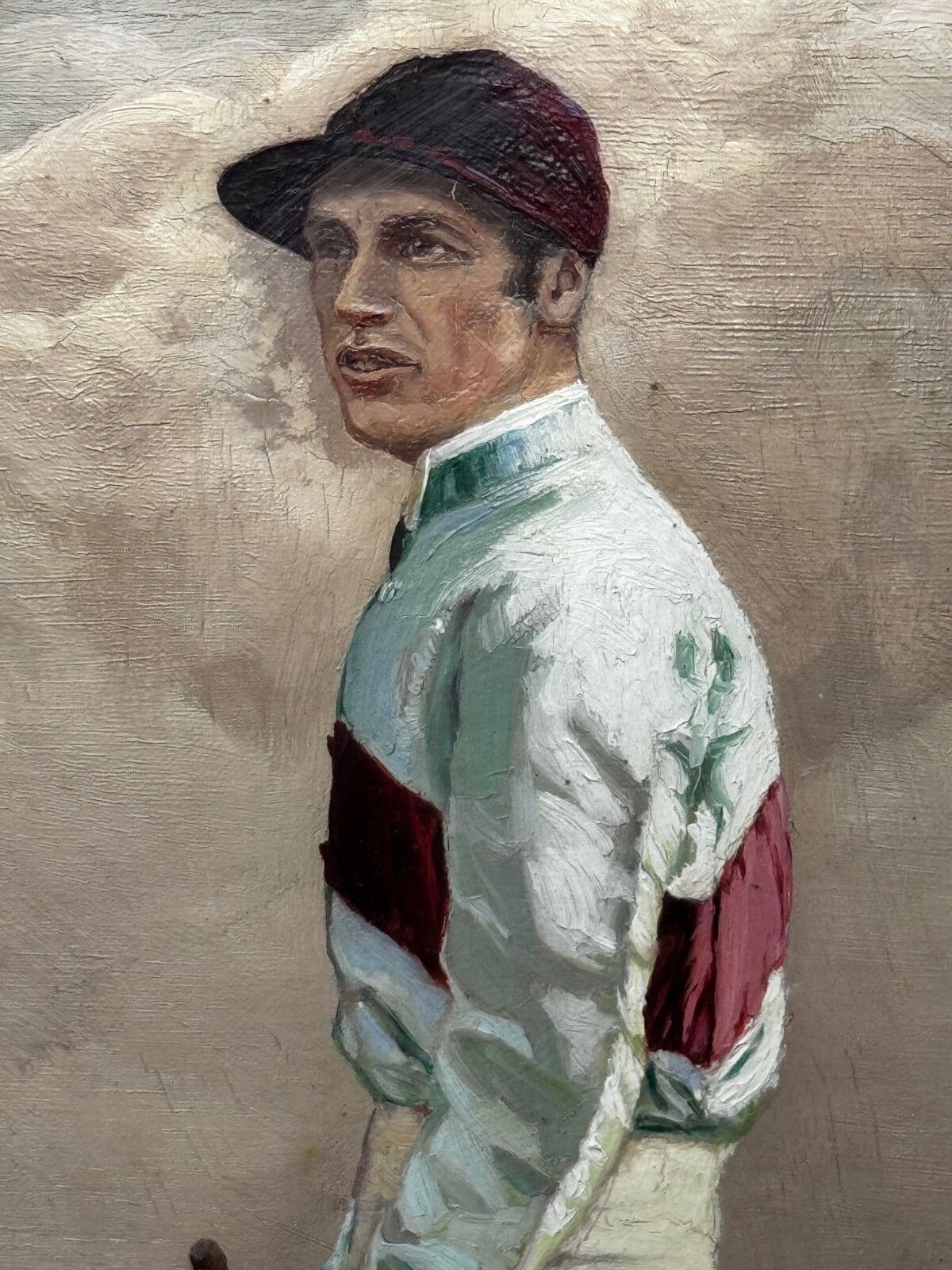 photo buy Large Equestrian 19th Century Oil Painting Derby Winner Horse Melton & Jockey Fred Archer Up C.1885