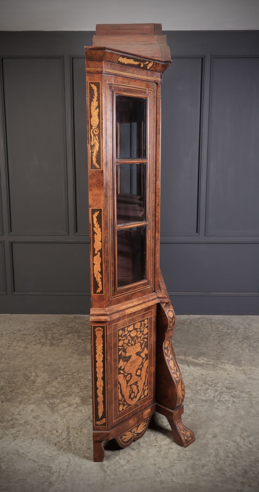 Large Marquetry Inlaid Walnut Bombe Shaped Cabinet photo buy