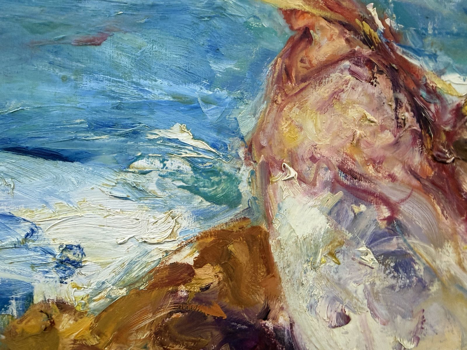Jose Antonio Pineda Bueno, Femme méditerranéenne sur les rochers, peinture de marine à l'huile, art expressionniste espagnol, 2000 photo vinterior