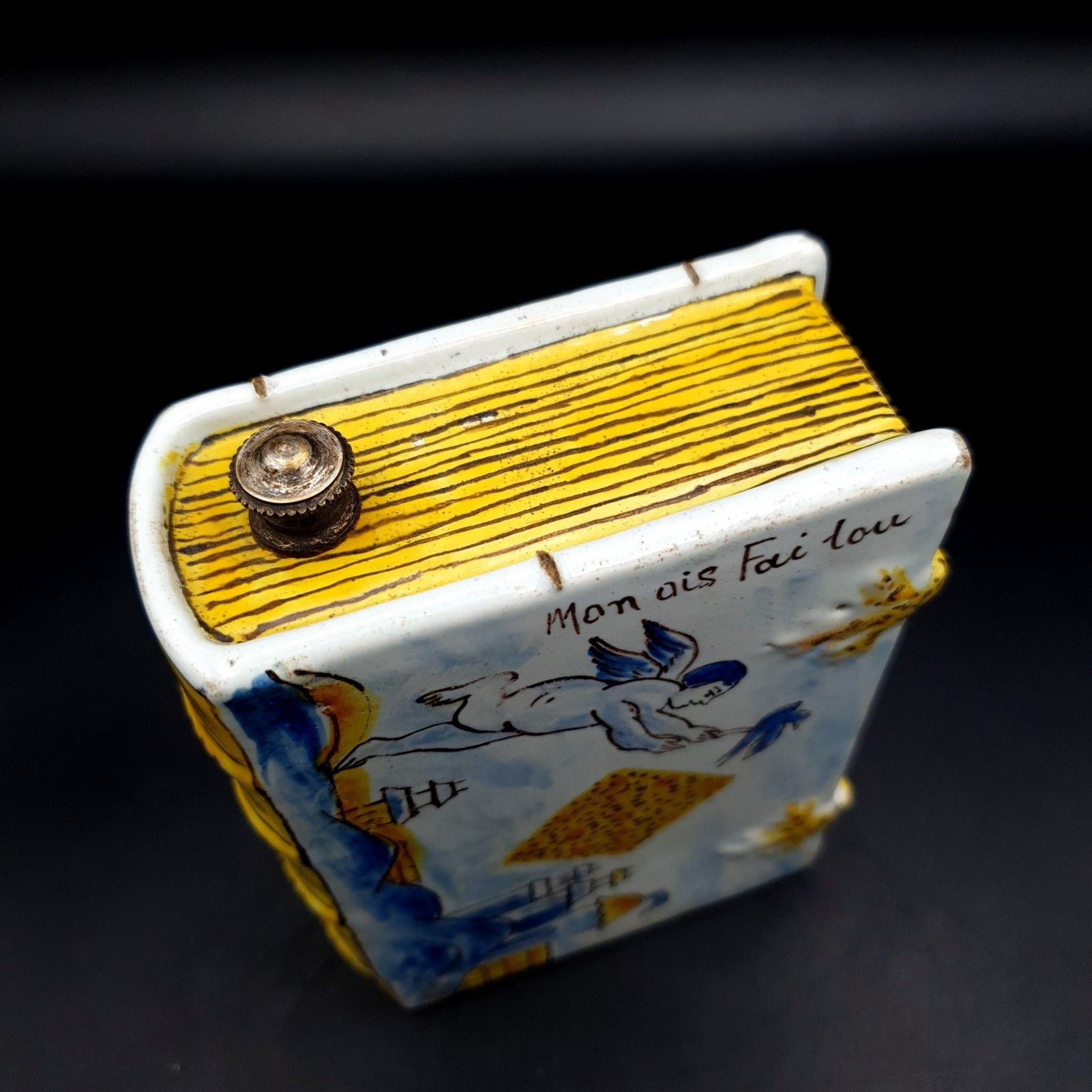 Antiek Frans faience boekvormige handwarmer (Secouette) toegeschreven aan Nevers photo buy