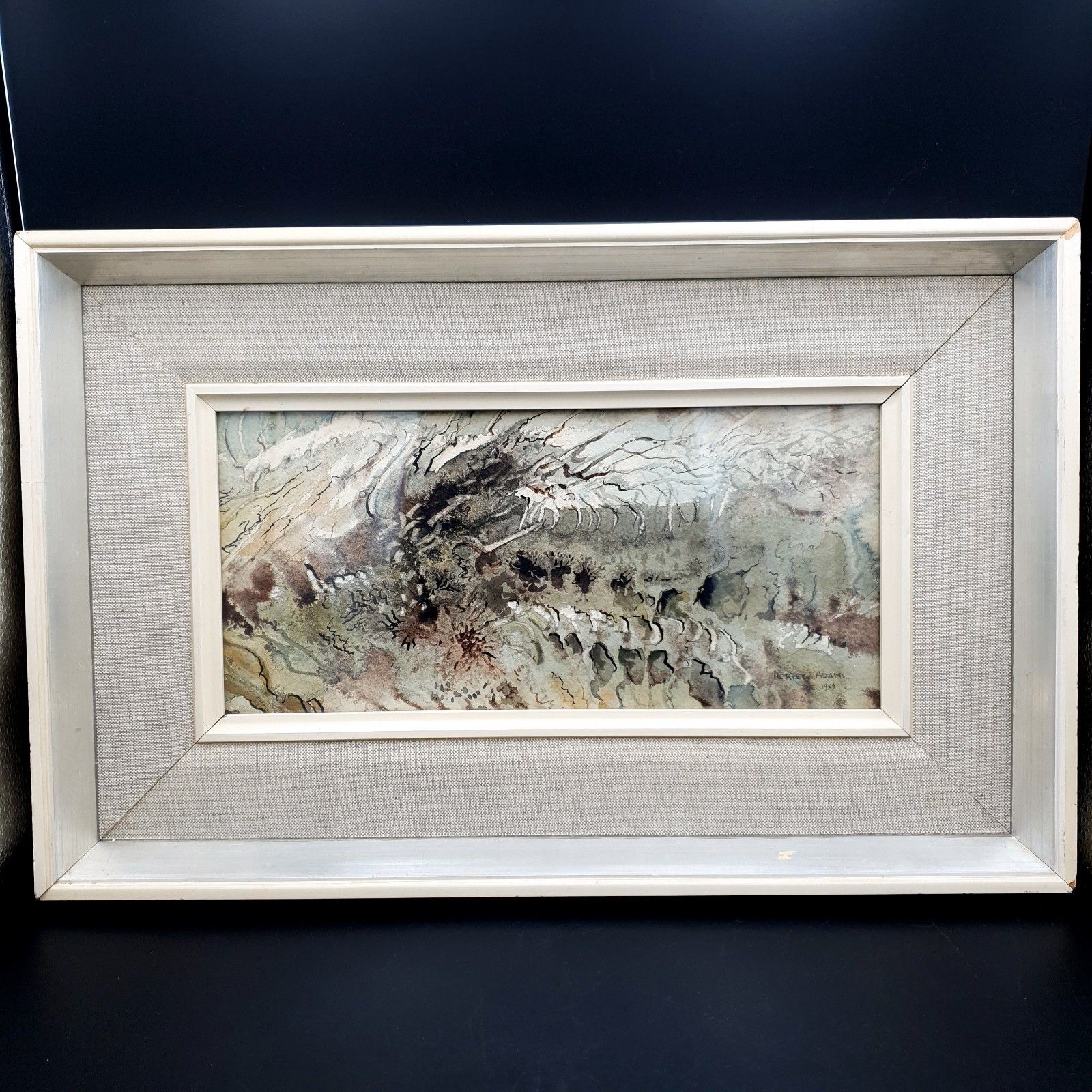 Vintage Signed Hervey Adams Abstract Watercolour 1969 Framed L46.8  Xh28.8cm