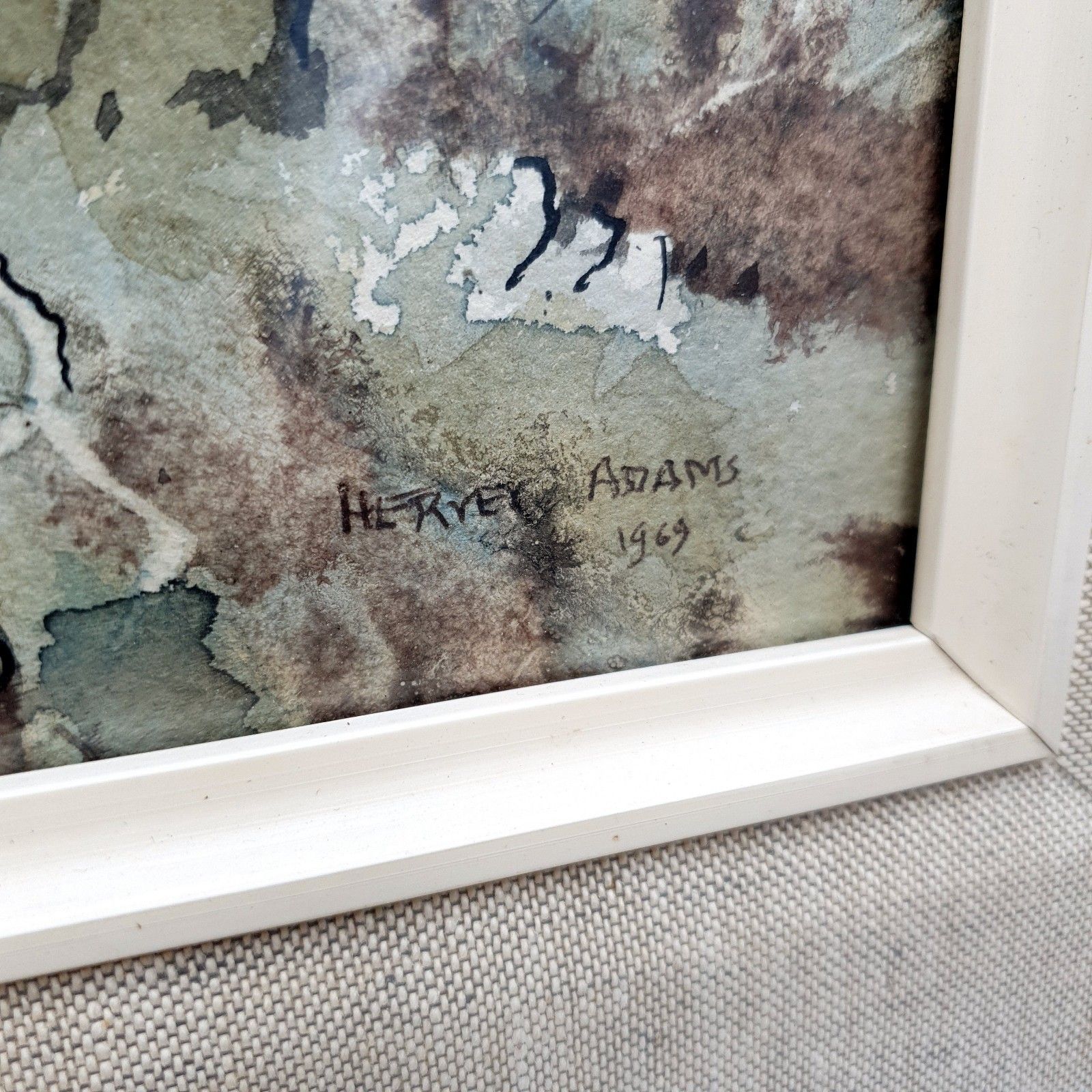 Vintage Signed Hervey Adams Abstract Watercolour 1969 Framed L46.8  Xh28.8cm photo vintage