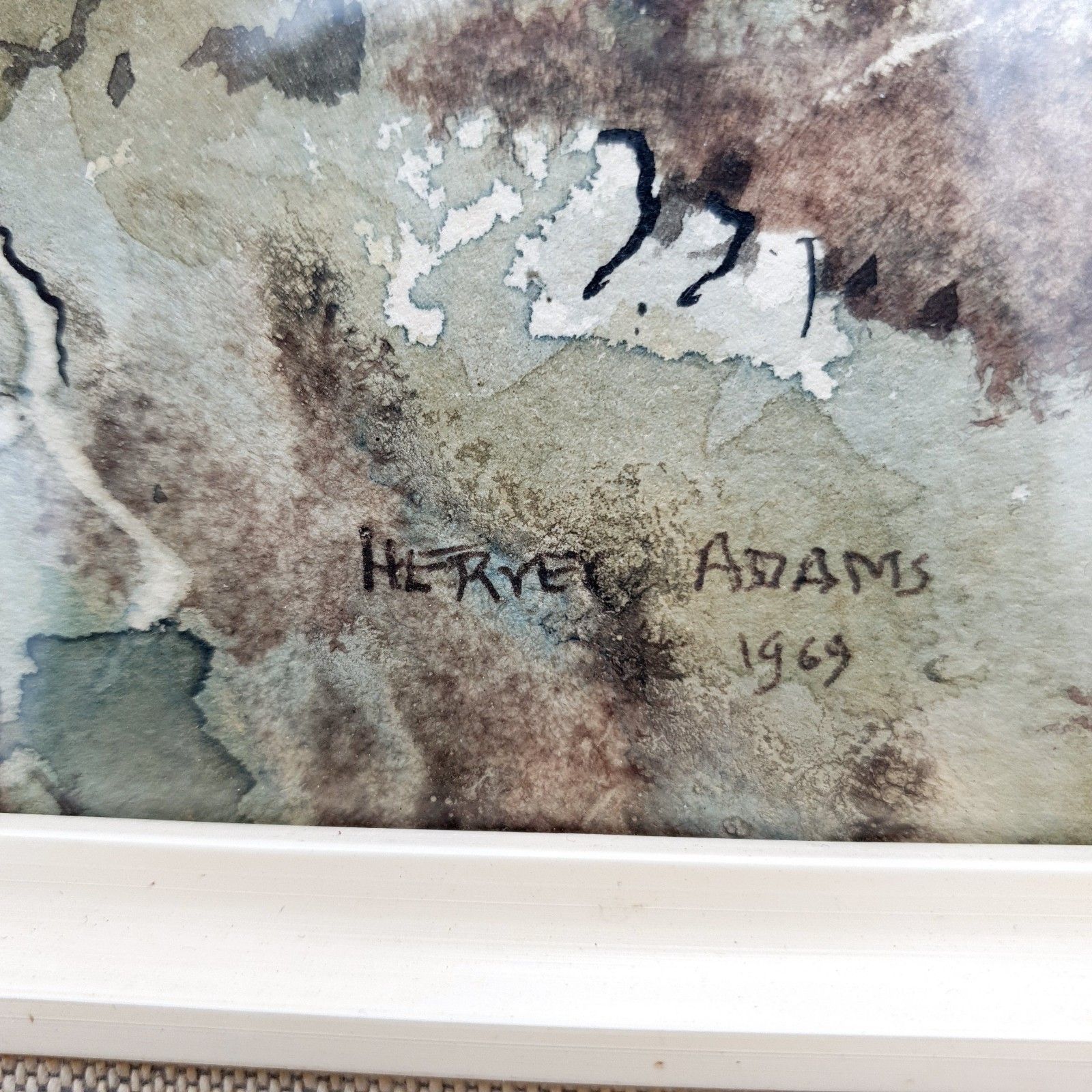 photo vintage Vintage Signed Hervey Adams Abstract Watercolour 1969 Framed L46.8  Xh28.8cm