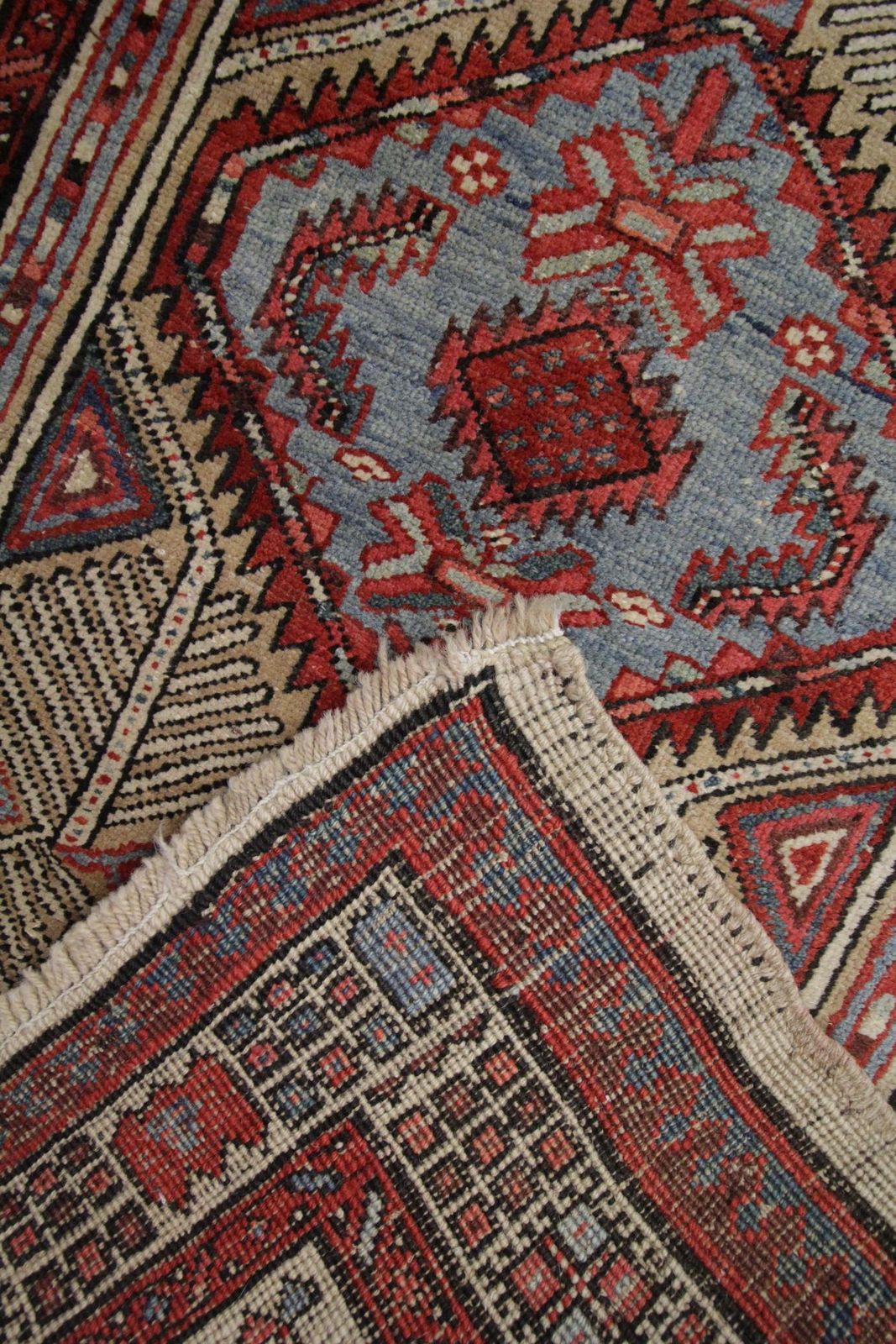 Handmade Antique Caucasian Rug, Oriental Deep Red And Beige Wool Rug For Bedroom photo buy
