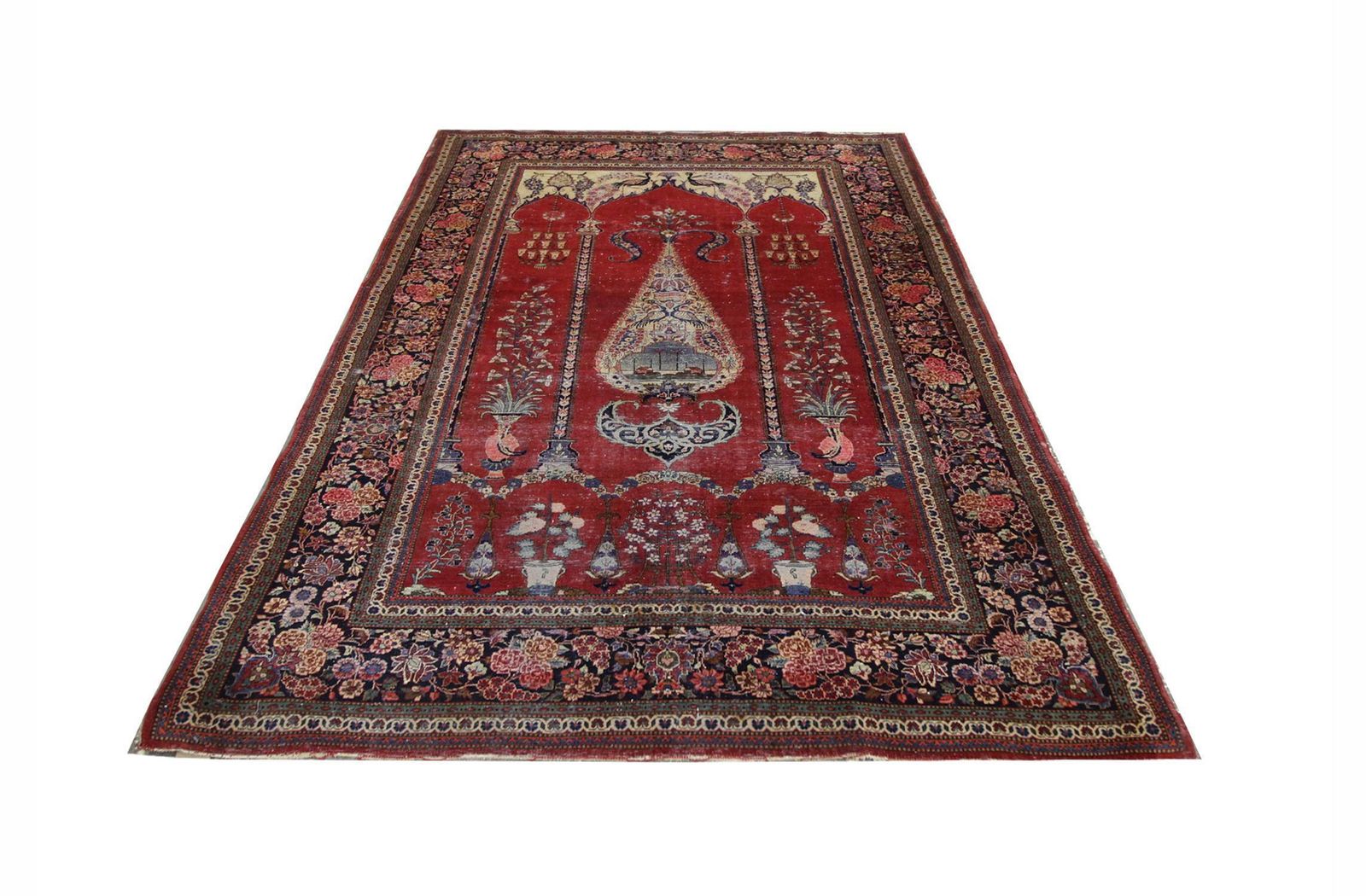 Handmade Carpet Tree Of Life Vintage Living Room Rug Red Oriental Rug For Sale photo furniture