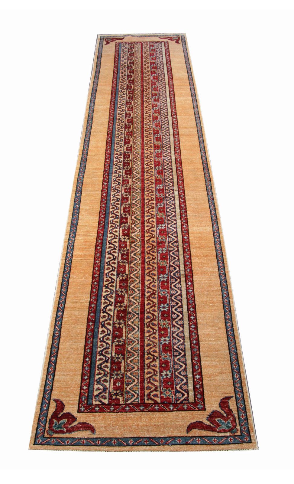 Tapis de couloir Kazak traditionnel fait main, jaune à rayures photo furniture
