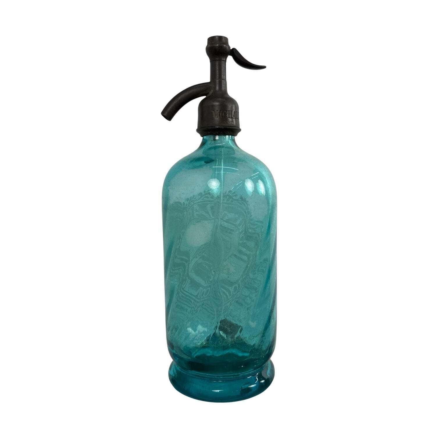 Antieke Franse blauwe seltzerfles 'Fortune Darras' Tourcoing photo Woonaccessoires