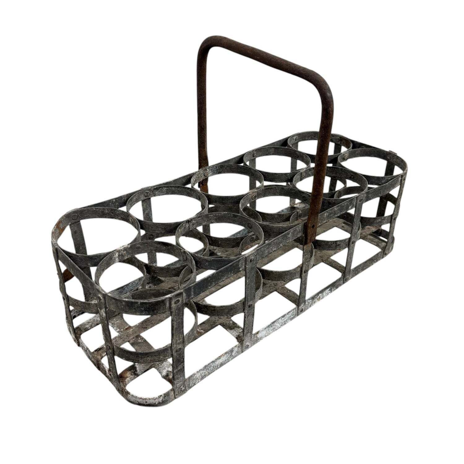 Large Antique Galvanized Bottle Carrier 10 Bottles