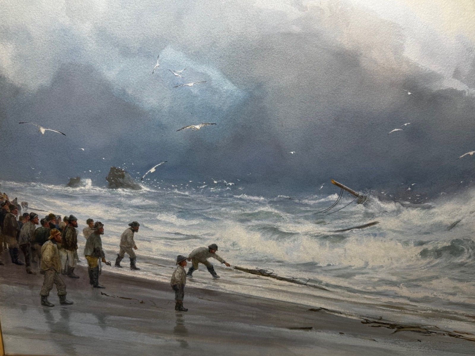 Groot Dramatisch Marineschillerij Scheepswrak Hoog Tij bij Trebarwith Strand Cornish Kust door Charles Sim Mottram Rba photo for sale