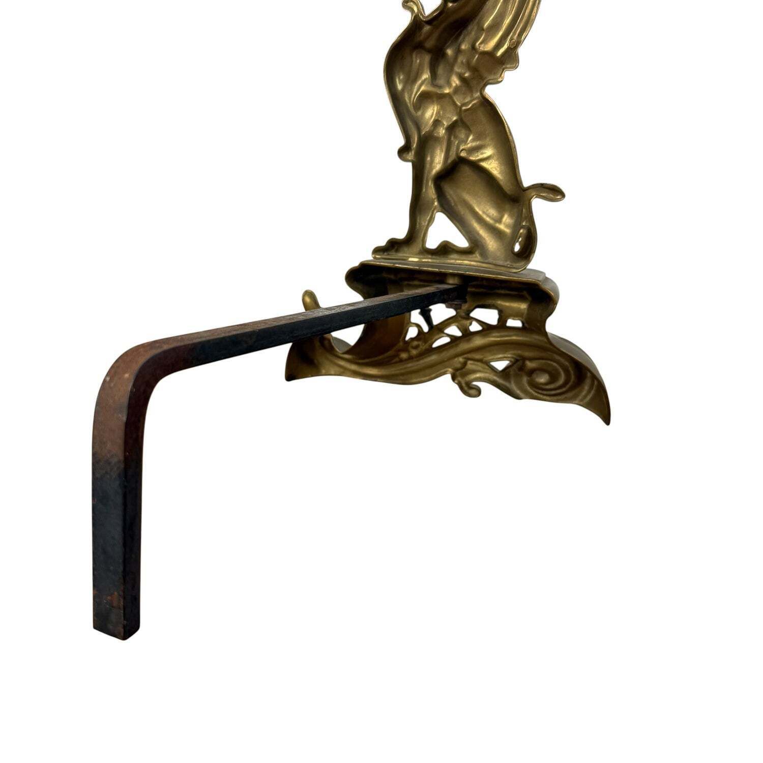 Paar antieke Art Nouveau haardbokkken in messing met griffioenen photo buy