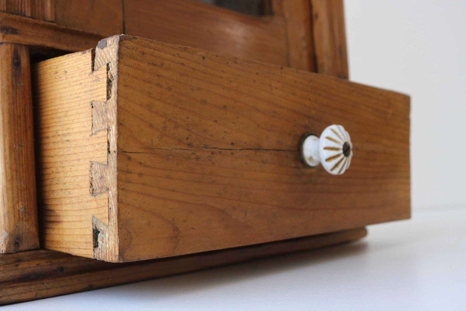 Furniture Antique Pine Hanging Cabinet With Glass Door, Lock & Key, Rustic Wall Cabinet With Drawer, Farmhouse Cupboard photo