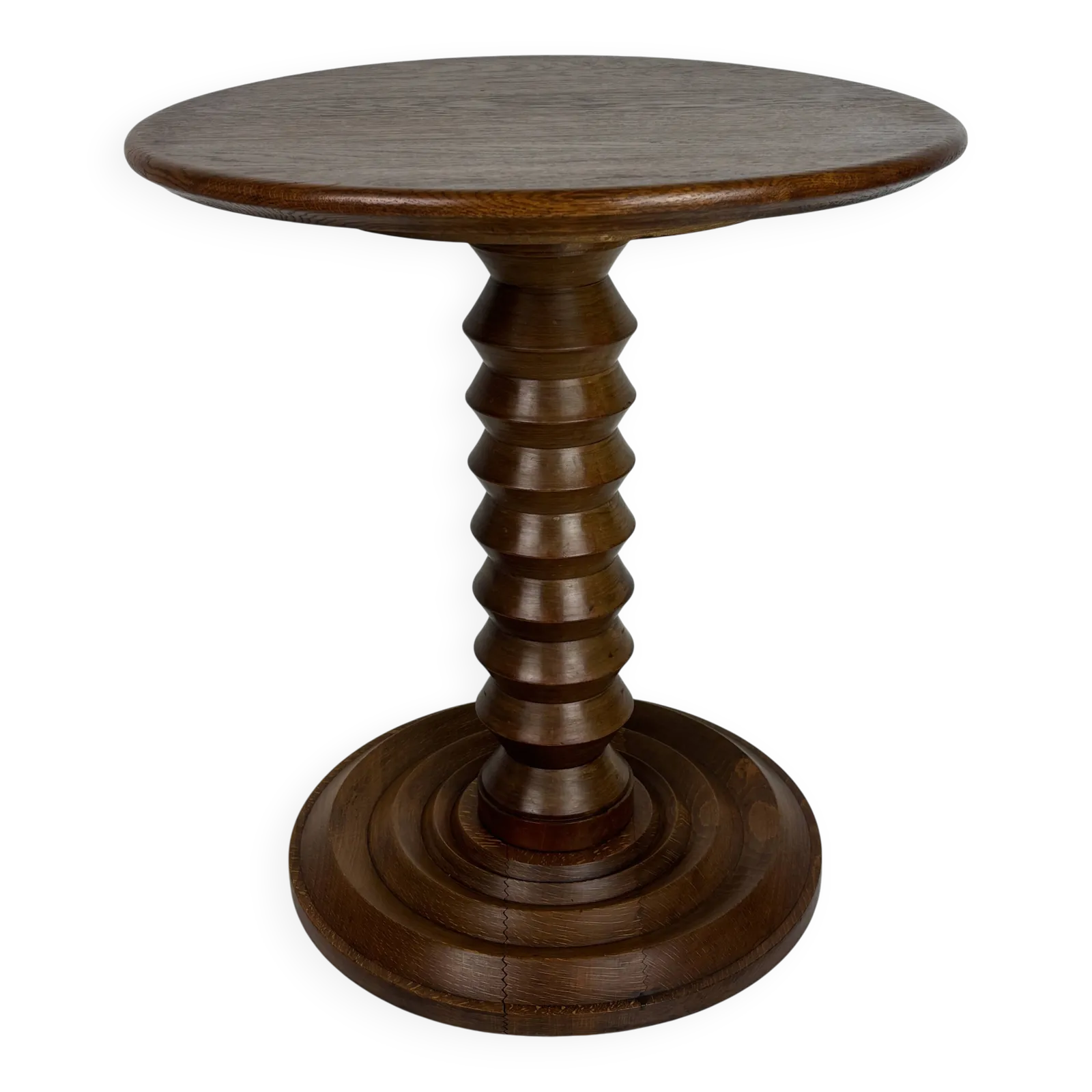 Midcentury Brutalist Wood Turned Side Table In The Style Of Charles Dudouyt