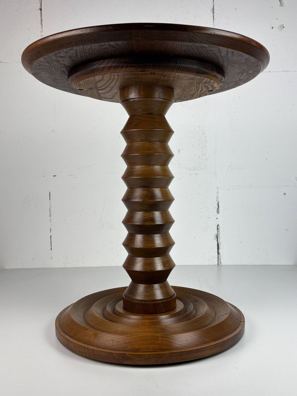 Midcentury Brutalist Wood Turned Side Table In The Style Of Charles Dudouyt photo buy
