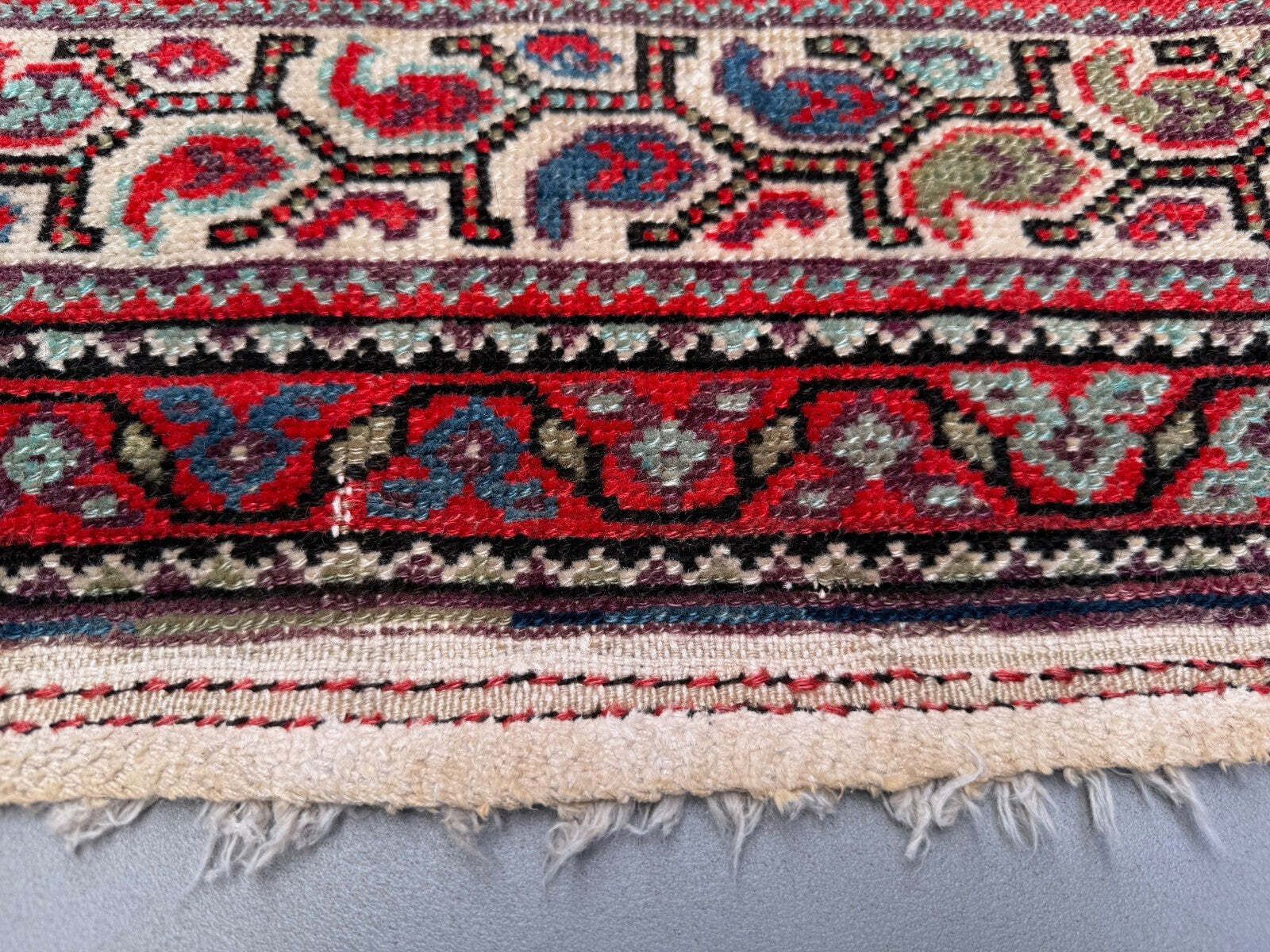 Vintage vloerkleed 126x220 cm, middelgroot, tribaal oosters tapijt marineblauw, rood photo vintage