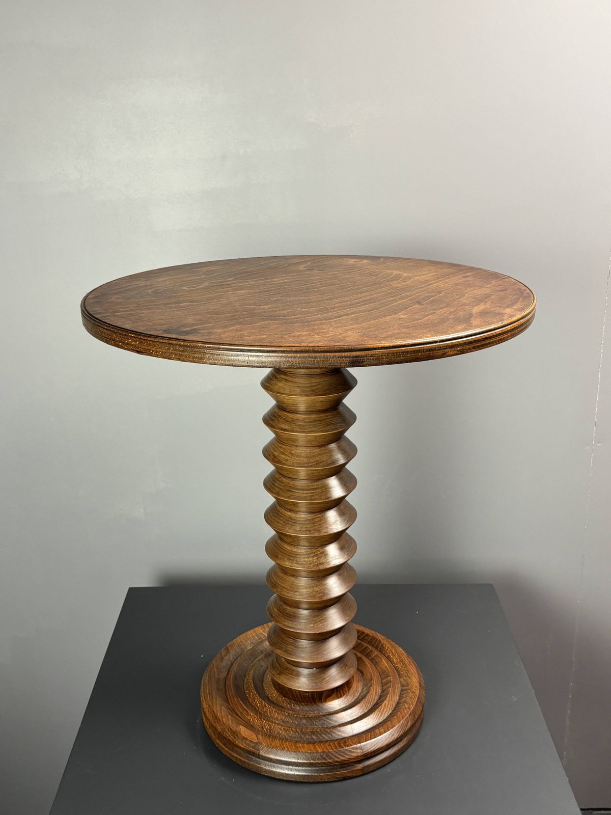 Midcentury Brutalist Wood Turned Side Table In The Style Of Charles Dudouyt photo furniture