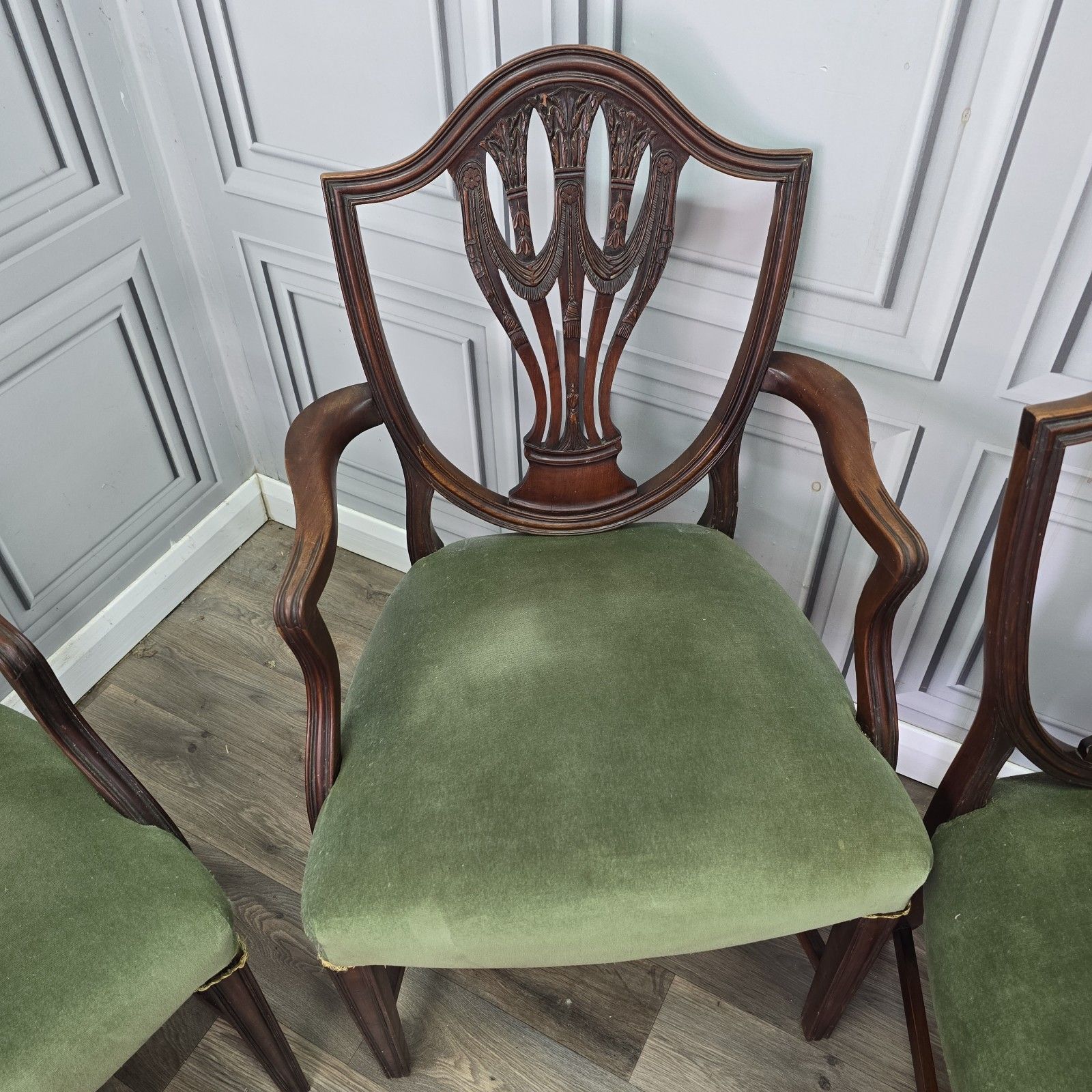 Antique Dining Chairs Set Of 6 Hepplewhite Style Mahogany Shield Back Seats photo vintage