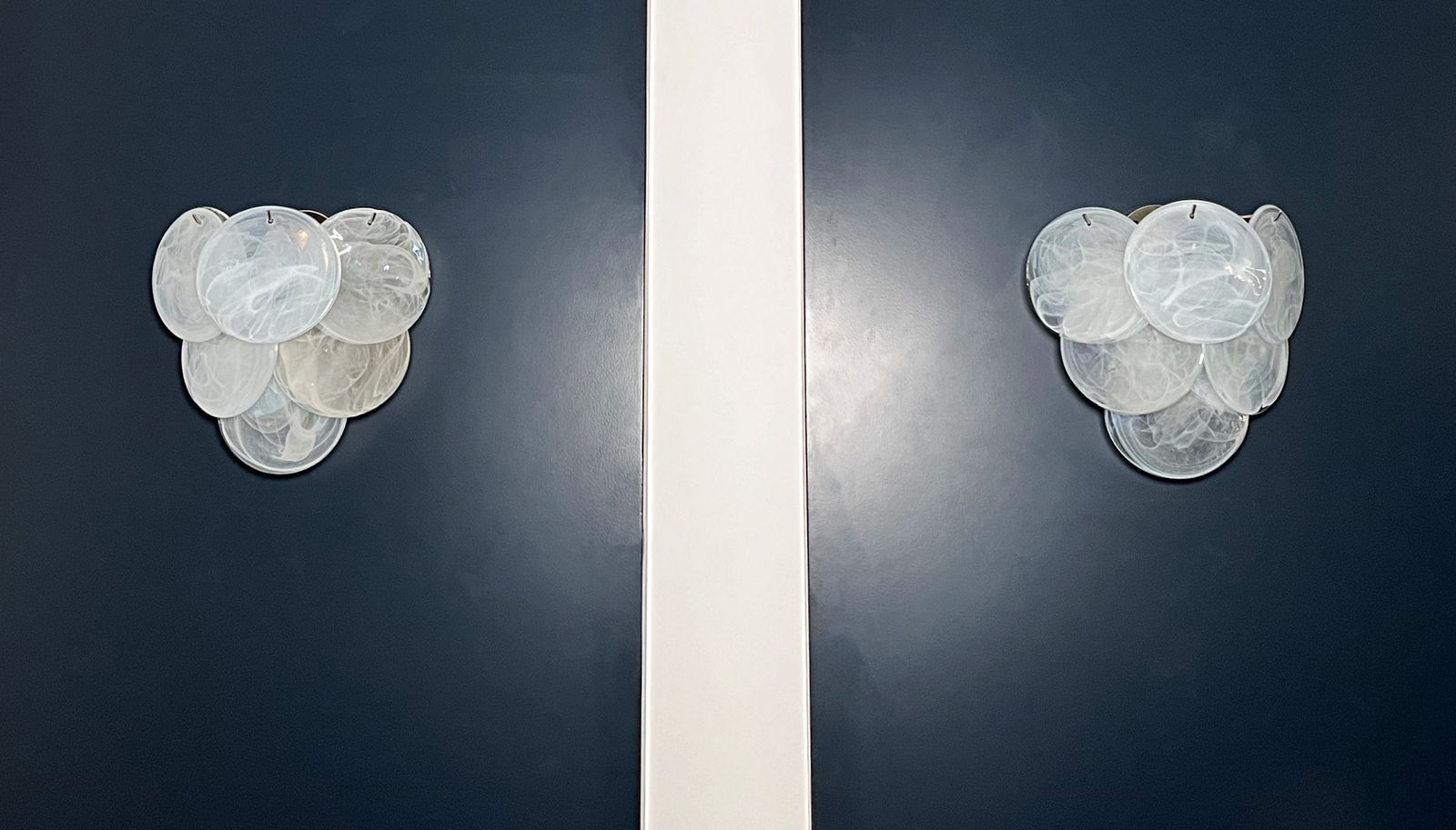 Pair Of Glass Wall Sconces   6 Alabaster White Disks photo for sale