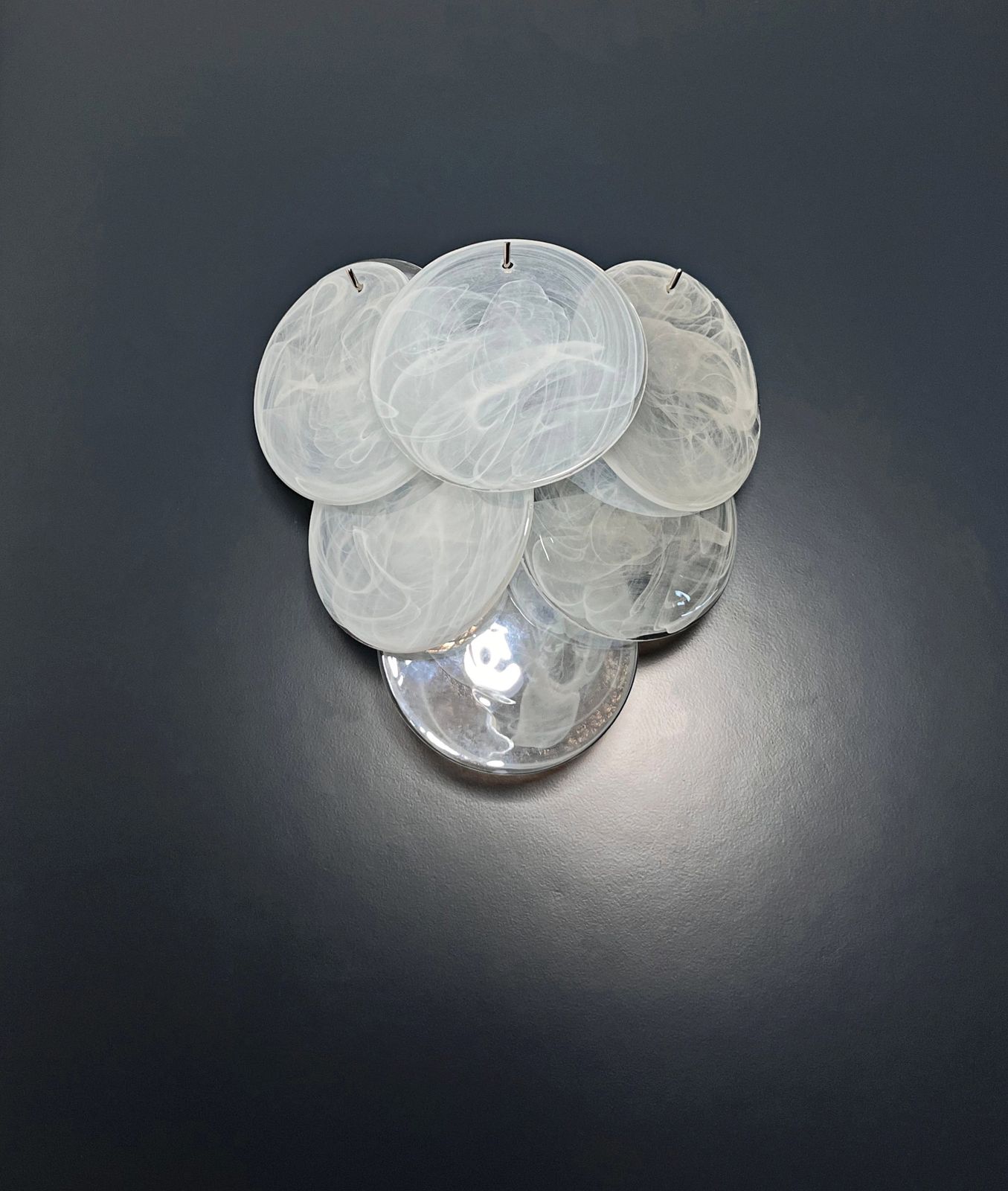 Pair Of Glass Wall Sconces   6 Alabaster White Disks photo 290.0