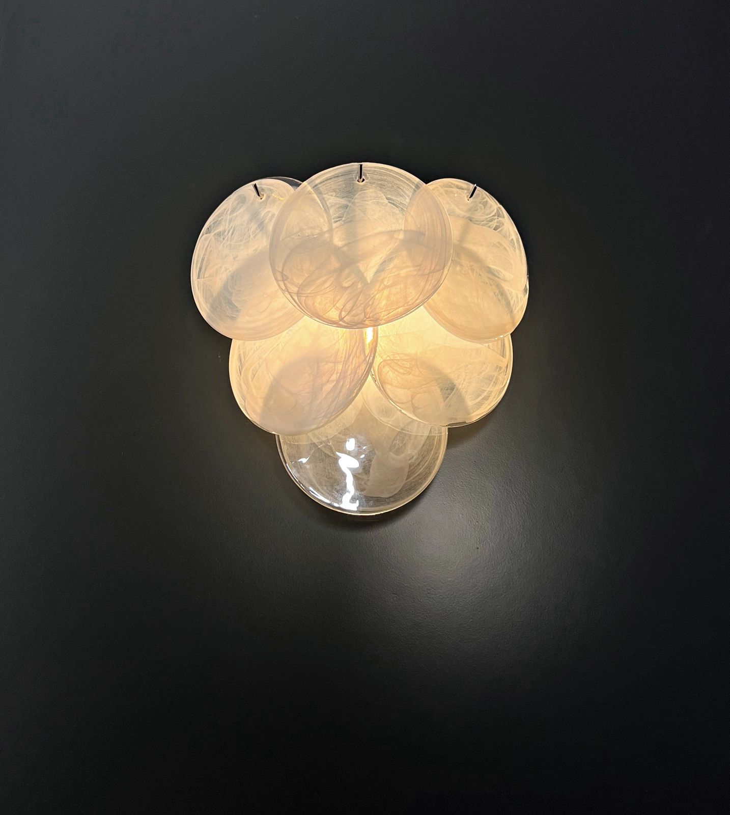 290.0 Pair Of Glass Wall Sconces   6 Alabaster White Disks photo