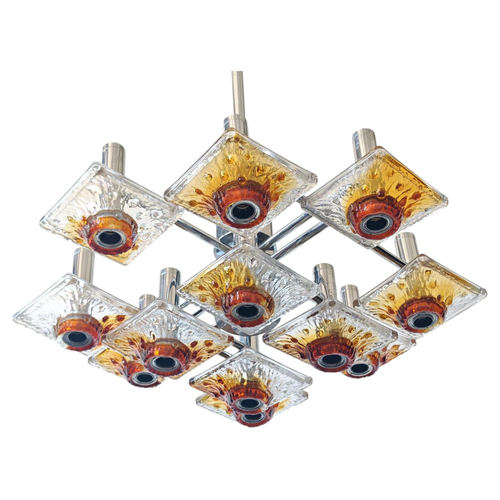 12 Lights Chandelier In Textured Murano Glass By Carlo Nason For Av Mazzega