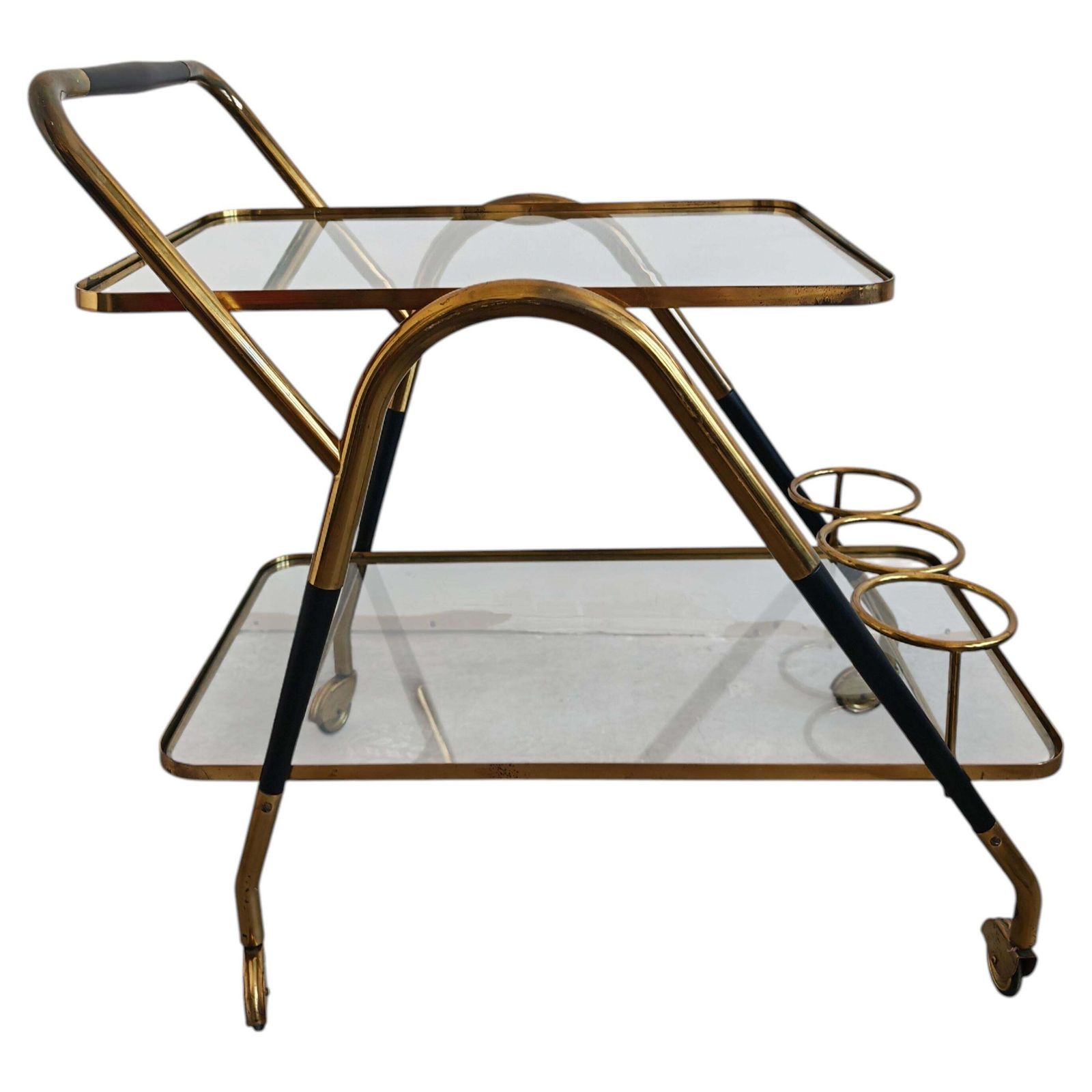 Mid-Century Modern serveerwagen, Cesare Lacca, messing en geëboniseerd hout, Italië