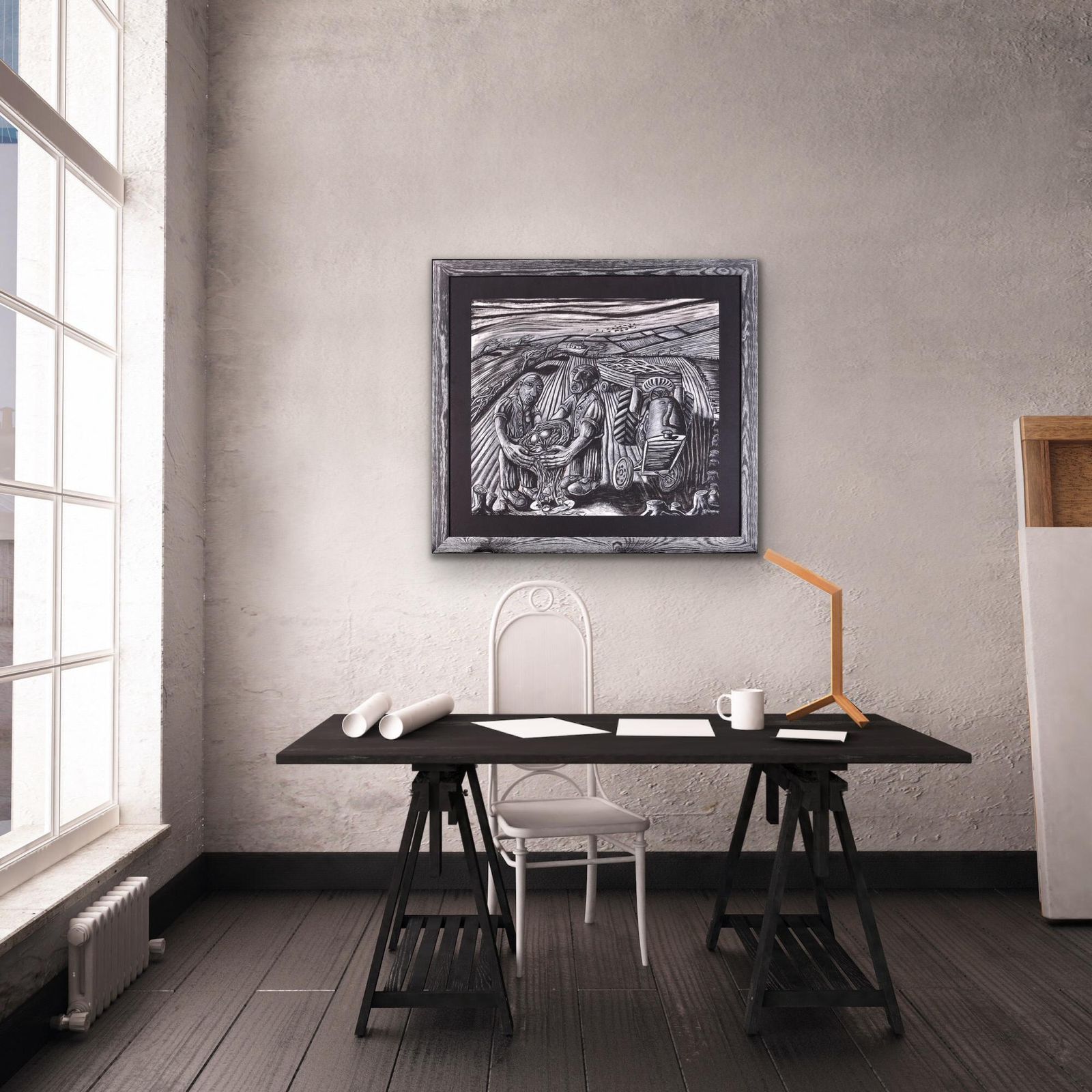 photo vinterior Lost Hedgerows. Framed Environmental Activism Pastel Artwork By Welsh Artist Julian Ruddock B.1965.