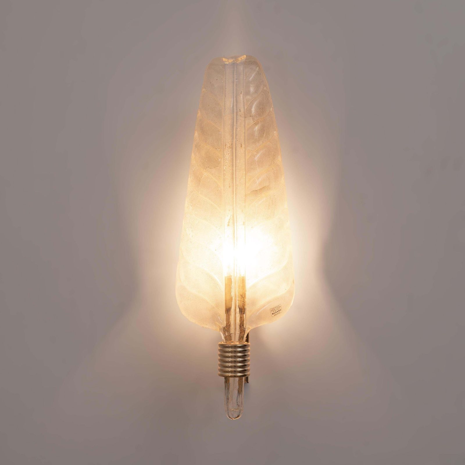 Paar Murano glazen bladwandlampen met goudpoeder en messing, Italië photo Verlichting