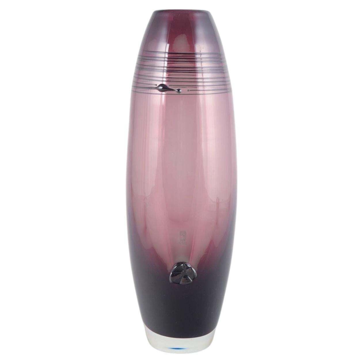 Helén Tapper For Johansfors. Large Art Glass Vase In Deep Amethyst Colour.