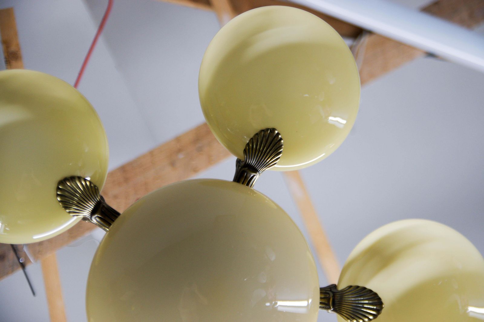 photo vinterior Art Nouveau Six Light Brass Chandelier By Jencik, Czechoslovakia, 1920s, Labeled