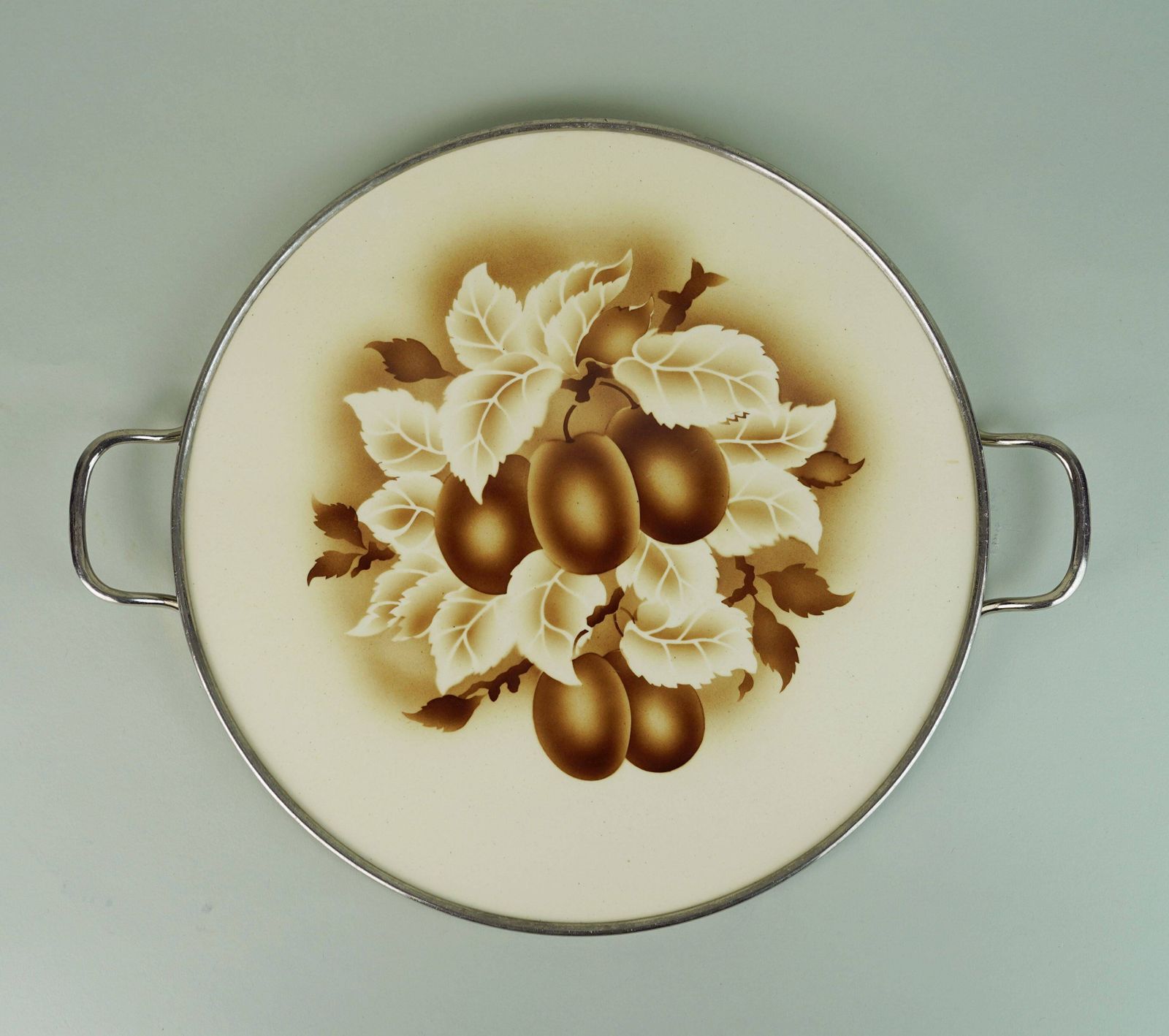 Art Deco Plum Decorated Ceramic And Metal Cake Stand photo for sale