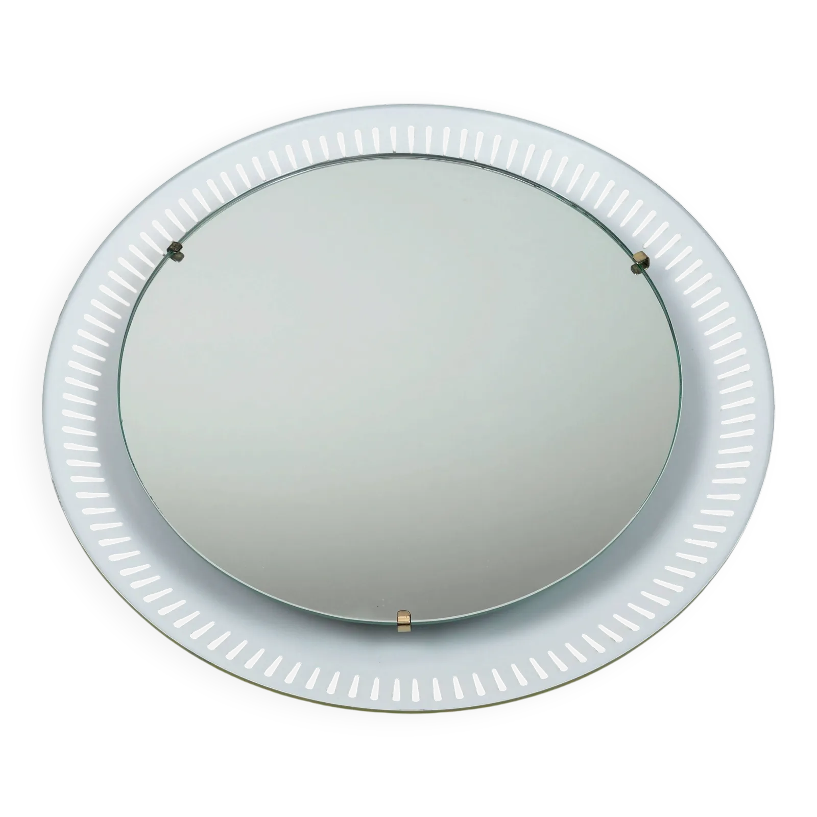 Pagina 1 van 16 Ronde Mid-Century Modern verlichte wandspiegel met metalen frame, ca. jaren 1950
